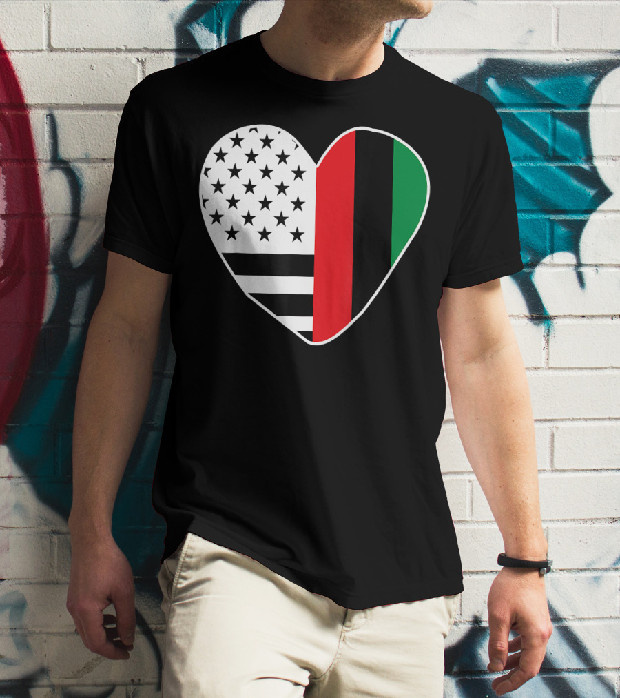 African American Black History Month Heart With USA And Pan-African Colors T-Shirt