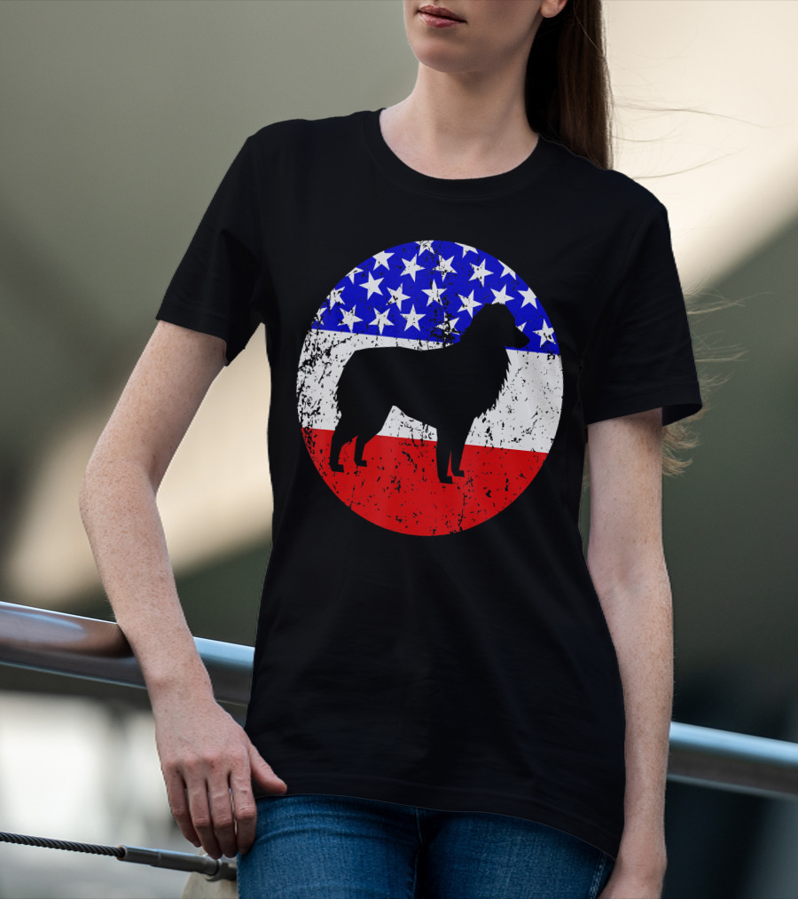 American Flag Australian Shepherd Silhouette Vintage Aussie Dog T-Shirt