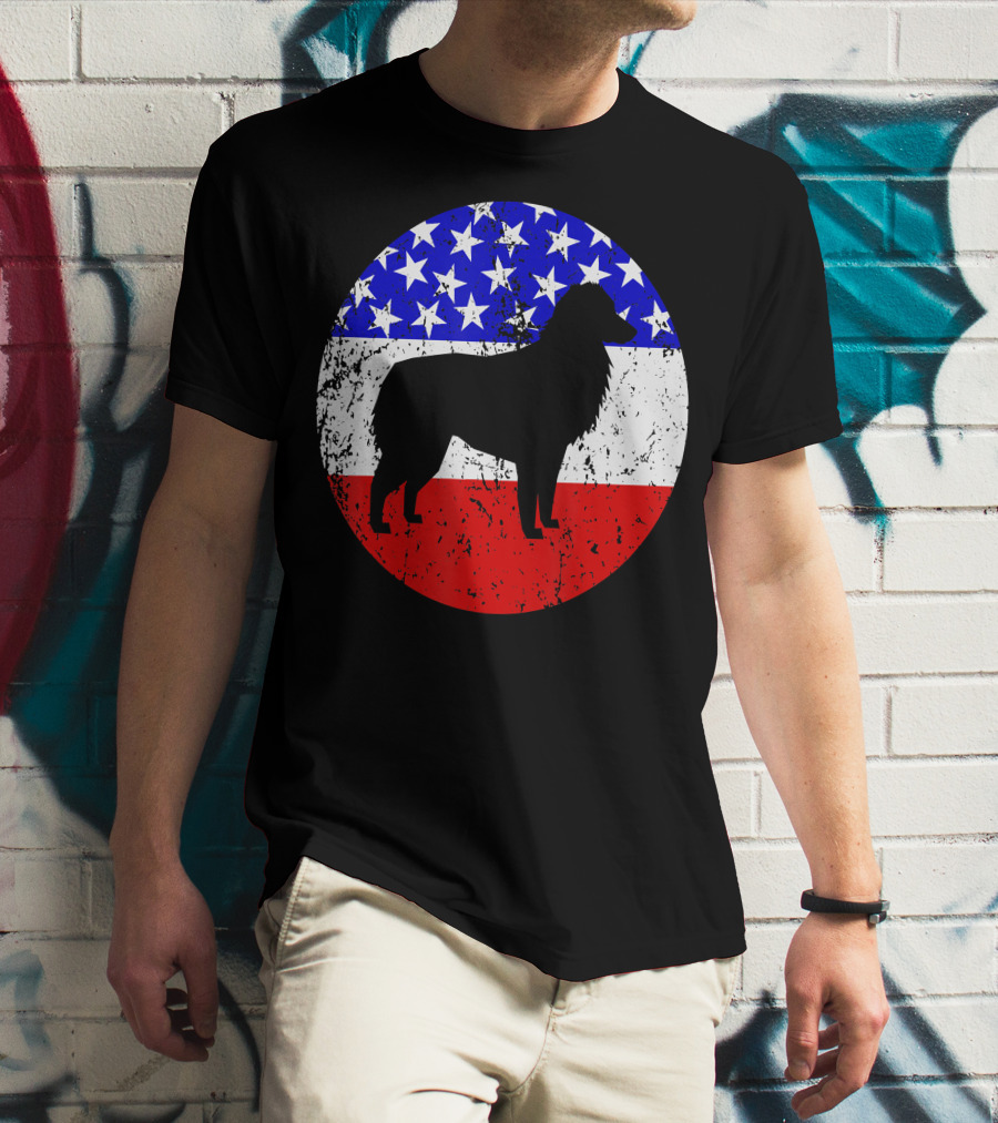American Flag Australian Shepherd Silhouette Vintage Aussie Dog T-Shirt