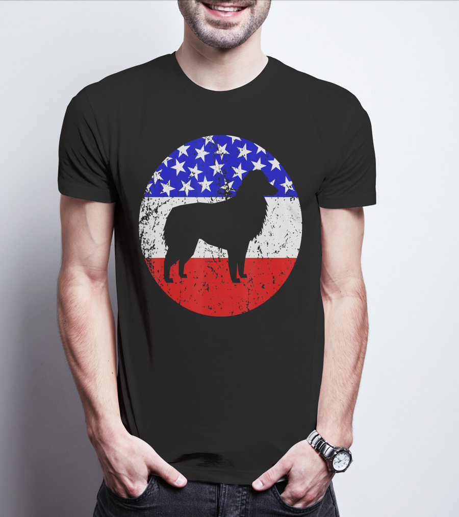 American Flag Australian Shepherd Silhouette Vintage Aussie Dog T-Shirt