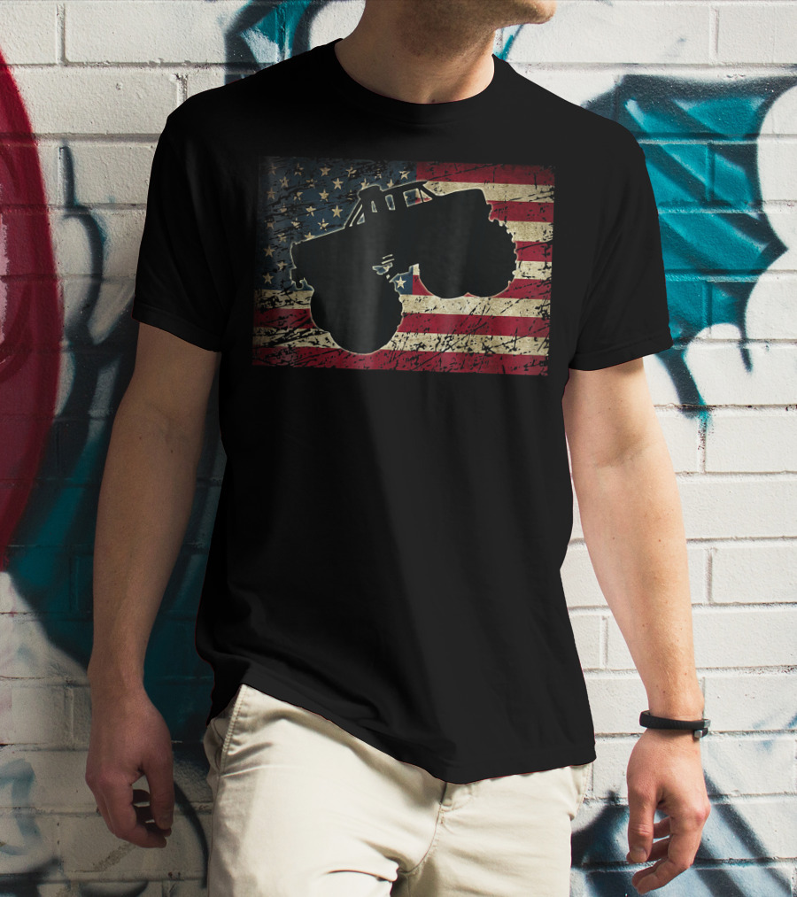 American Flag Monster Truck Silhouette Over T-Shirt