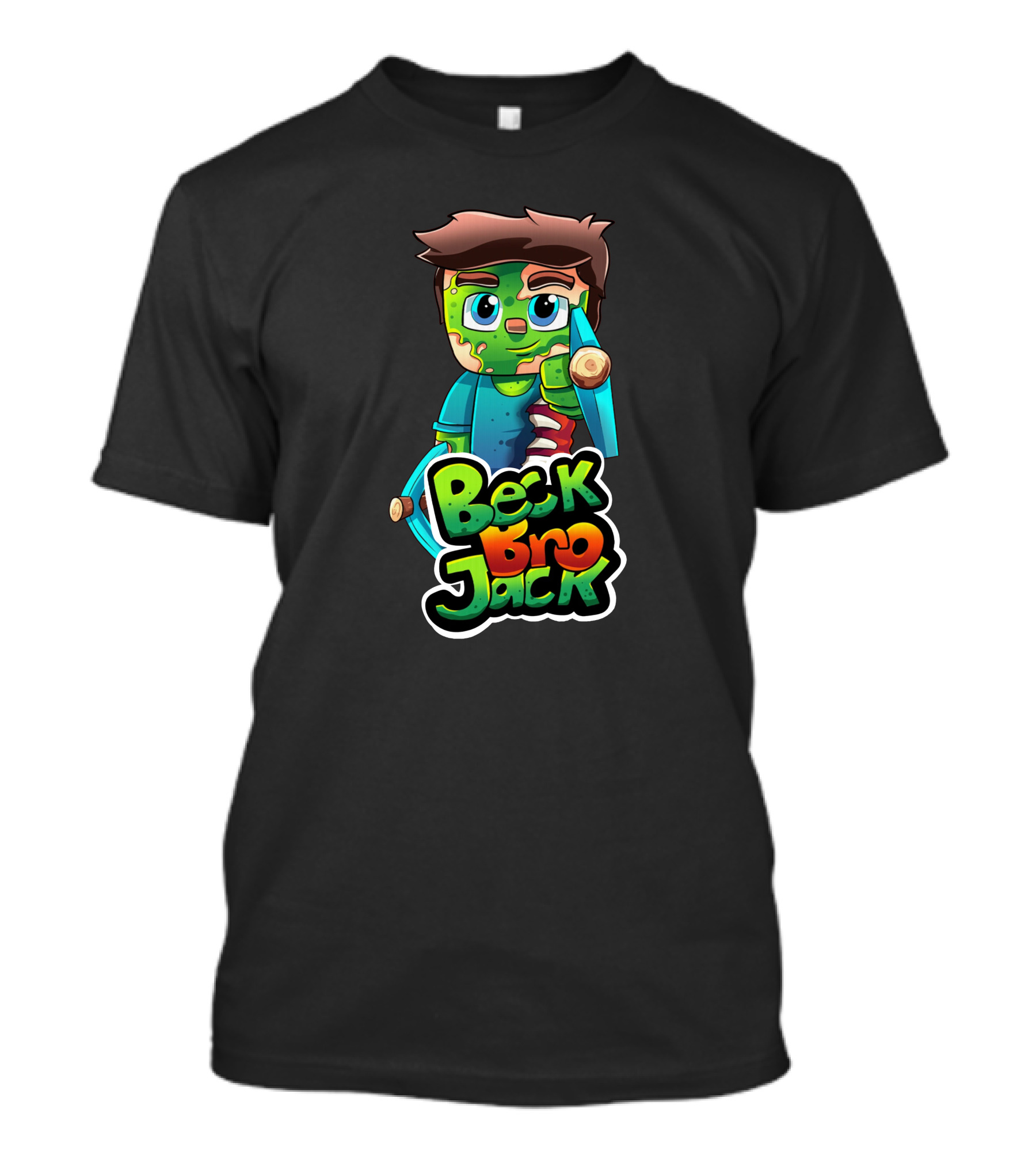 BeckBroJack Minecraft-Inspired Cartoon Character With Sword And Lush Green Accents T-Shirt
