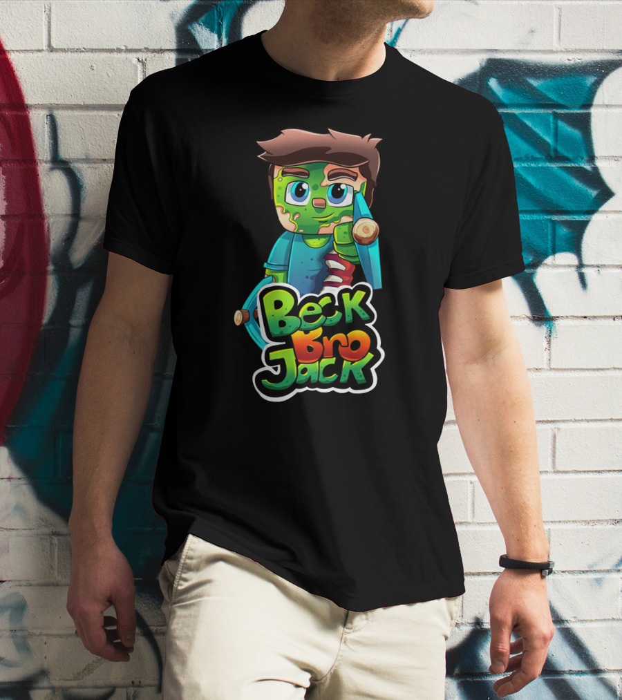 BeckBroJack Minecraft-Inspired Cartoon Character With Sword And Lush Green Accents T-Shirt