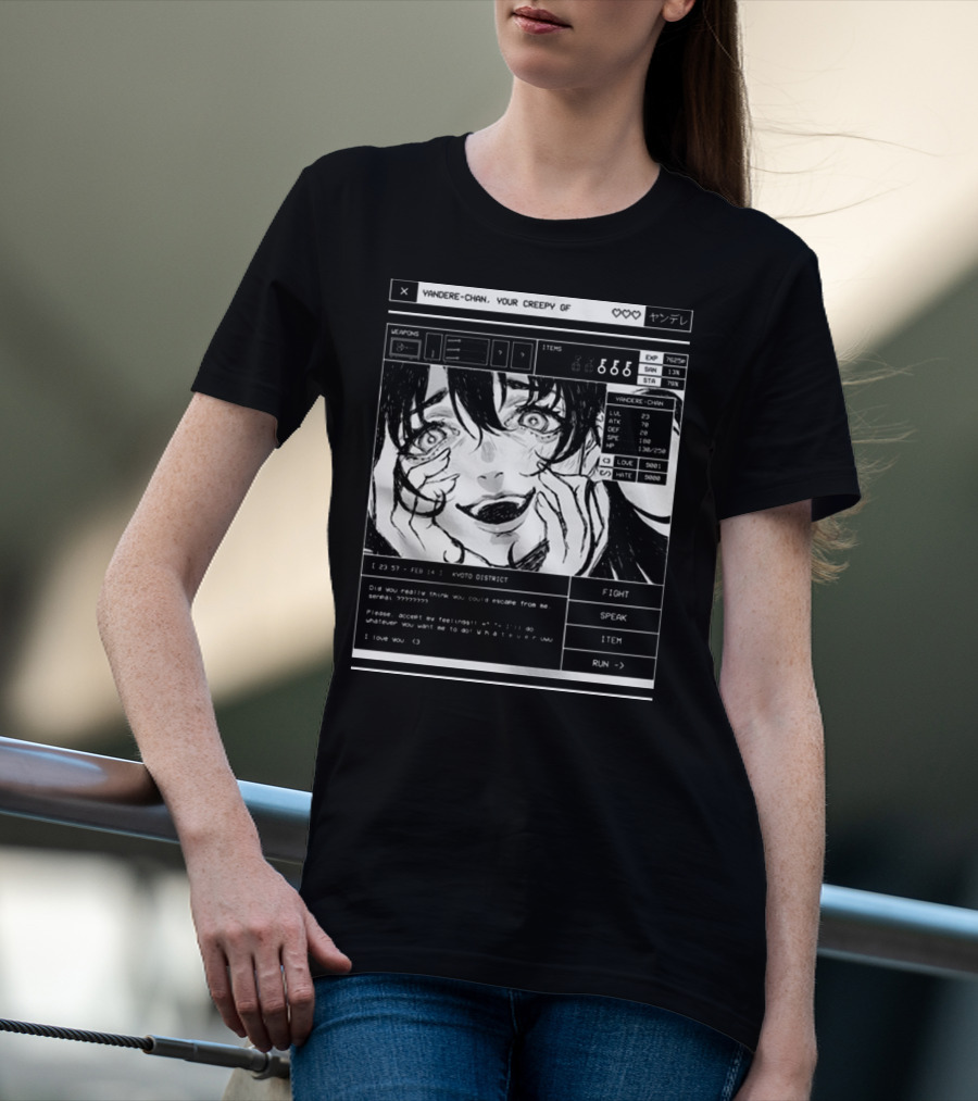 Yandere-Chan Your Creepy GF Video Game Style Art With Kyoto District Message T-Shirt
