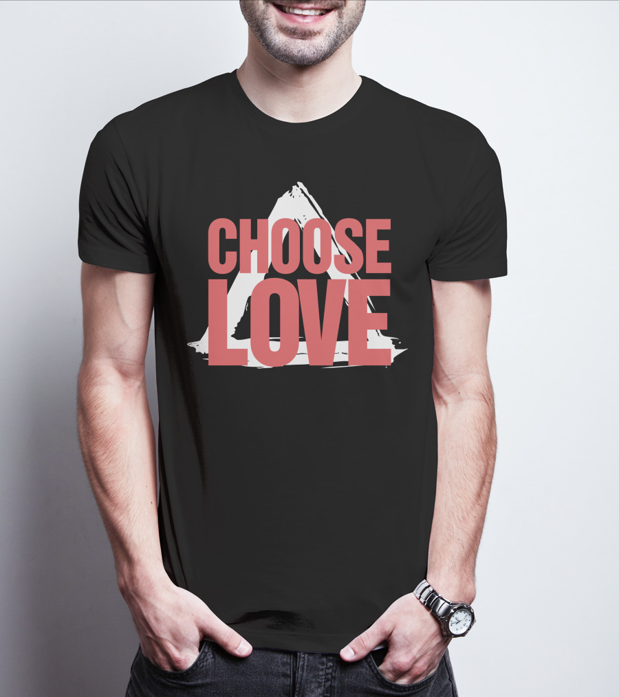 CHOOSE LOVE Merch Pink Text On Triangle Brushstroke T-Shirt