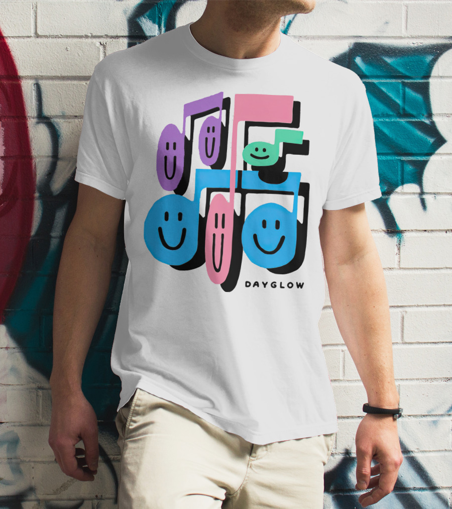 Dayglow Smiling Musical Notes Colorful T-Shirt
