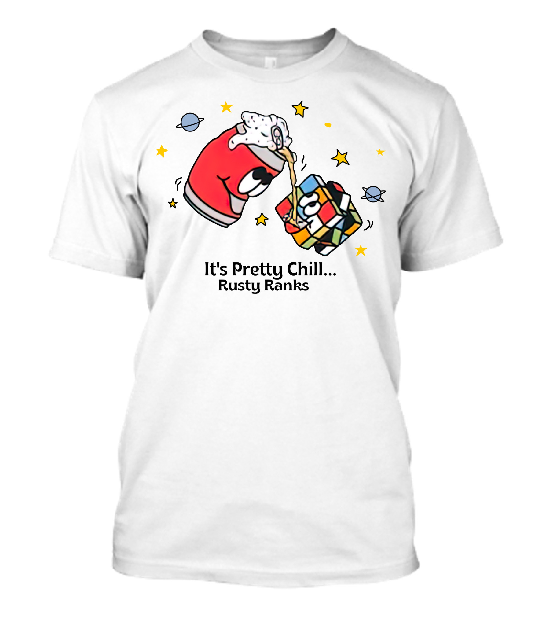 It's Pretty Chill Rusty Ranks Friday Beers Merch Rubik's Cube Planets Stars T-Shirt