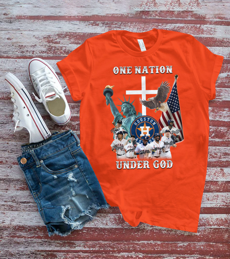 One Nation Under God Houston Astros Statue Of Liberty American Flag T-Shirt