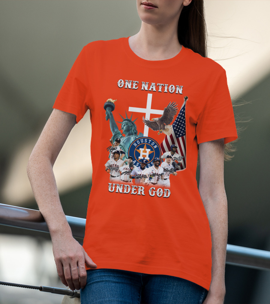 One Nation Under God Houston Astros Statue Of Liberty American Flag T-Shirt