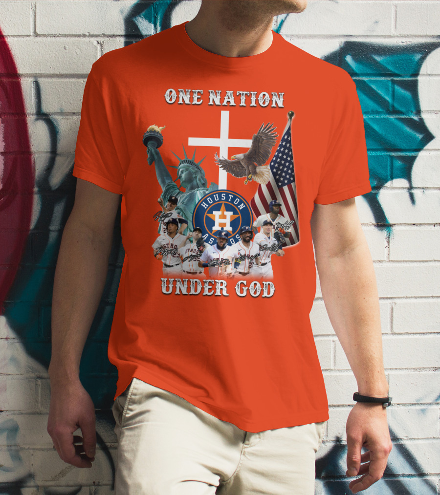 One Nation Under God Houston Astros Statue Of Liberty American Flag T-Shirt