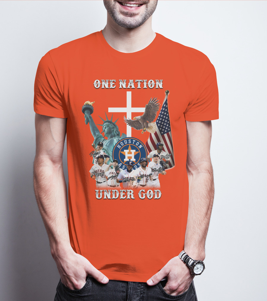 One Nation Under God Houston Astros Statue Of Liberty American Flag T-Shirt