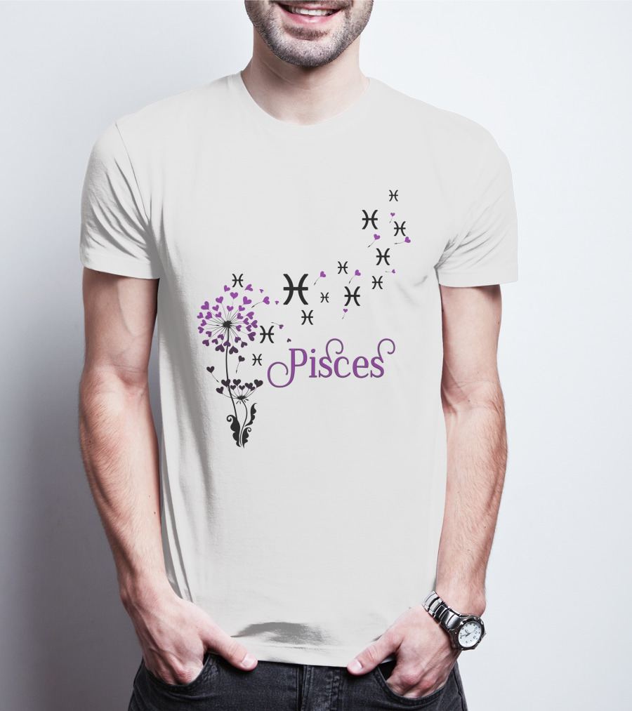 Pisces Symbol With Heart Dandelion T-Shirt