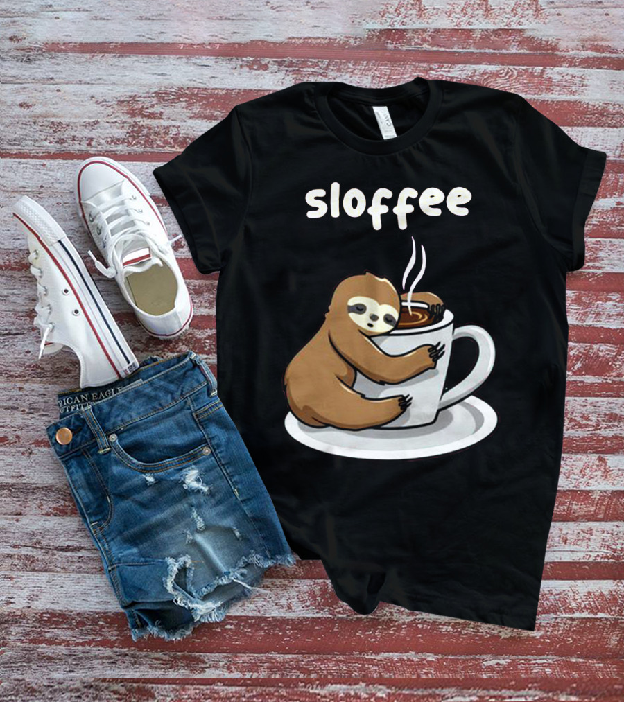 Sloffee Sloth Hugging Coffee Cup T-Shirt