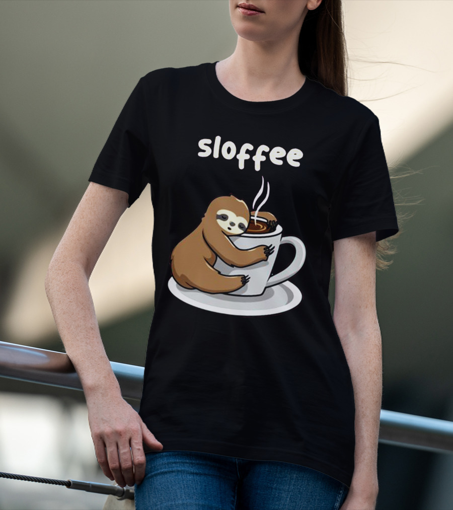 Sloffee Sloth Hugging Coffee Cup T-Shirt
