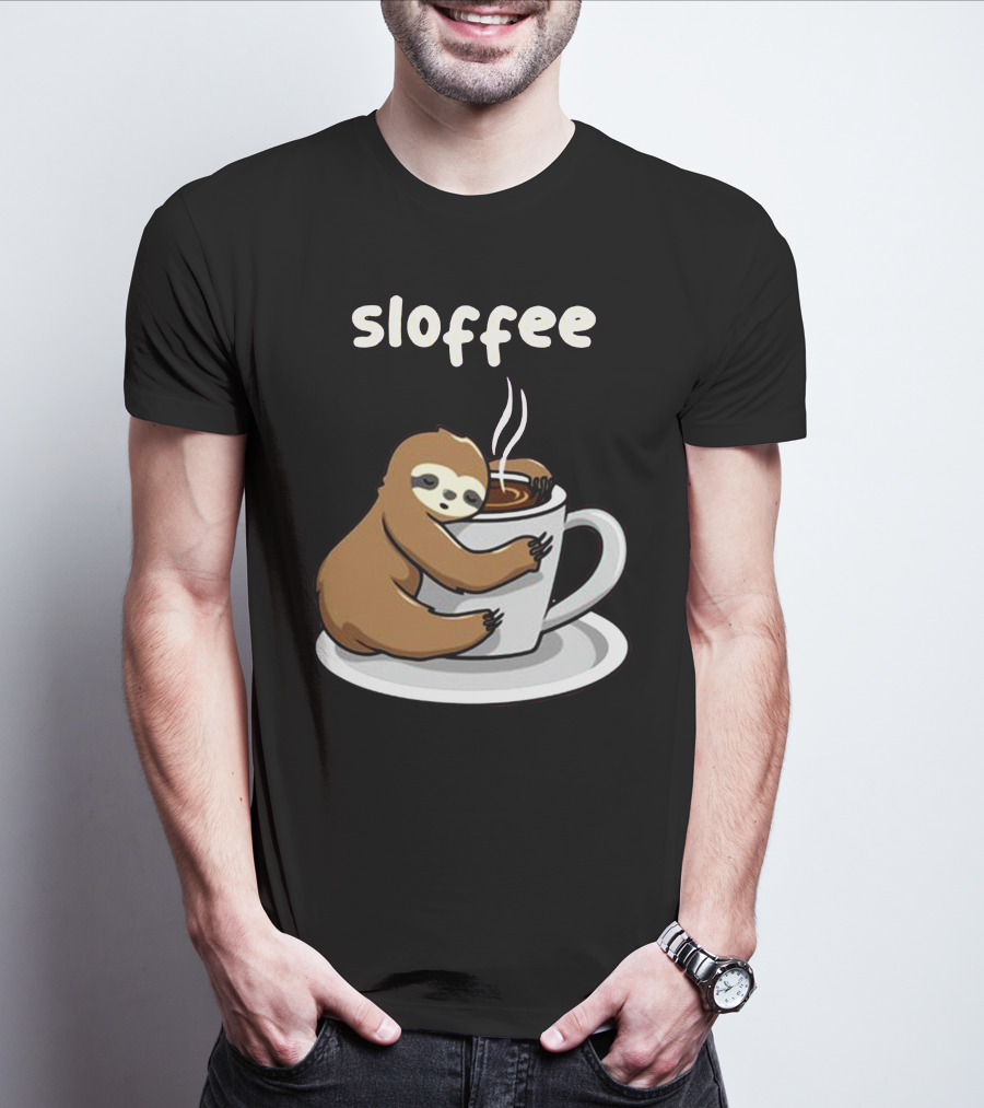 Sloffee Sloth Hugging Coffee Cup T-Shirt