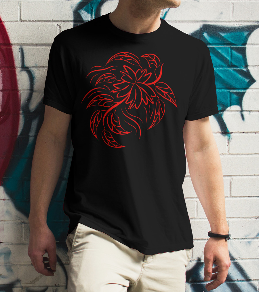 Pr 322 Red Tribal Leaf T-Shirt
