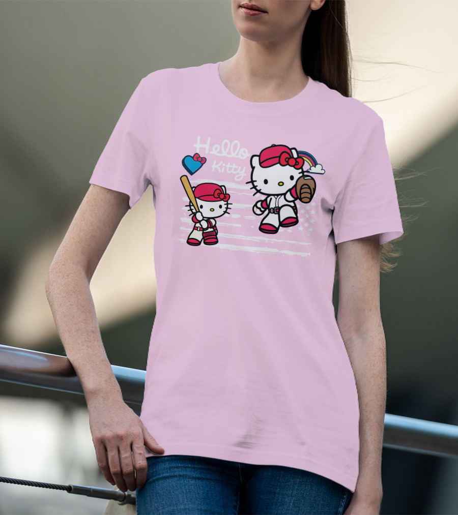 Hello Kitty Baseball American Flag Theme For Fans T-Shirt