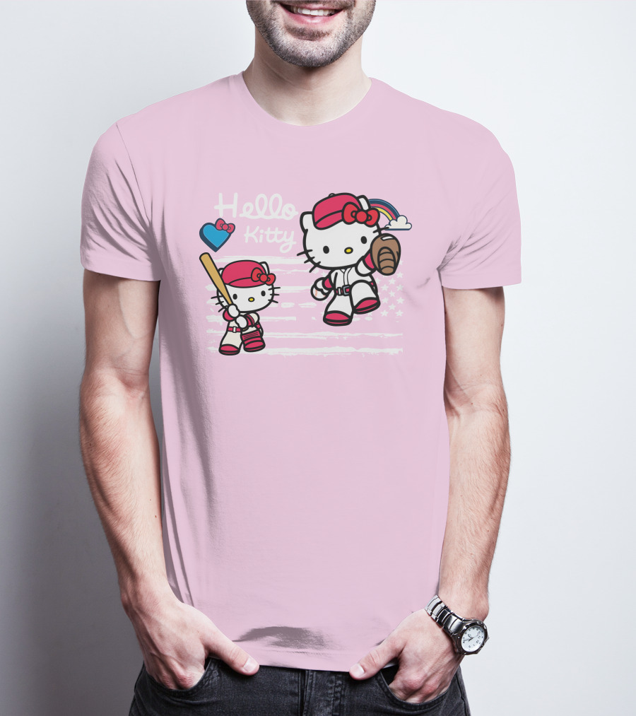 Hello Kitty Baseball American Flag Theme For Fans T-Shirt