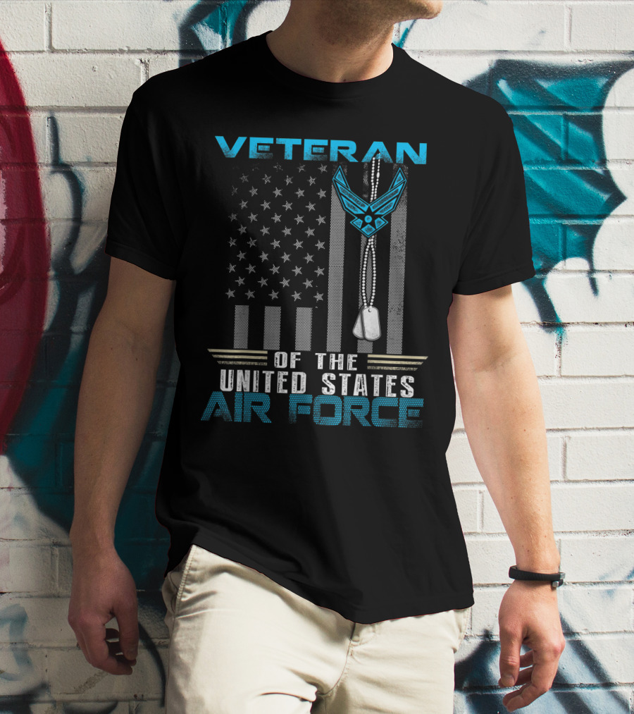 Veteran United States Air Force With Dog Tags And Flag T-Shirt