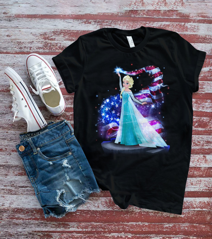 Frozen Elsa Sparkling American Flag Fourth Of July T-Shirt
