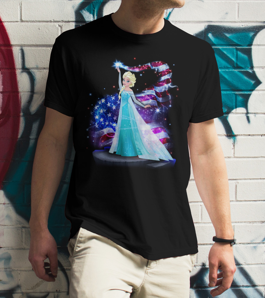 Frozen Elsa Sparkling American Flag Fourth Of July T-Shirt