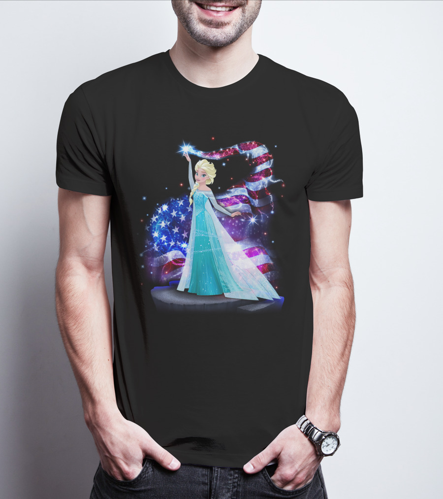 Frozen Elsa Sparkling American Flag Fourth Of July T-Shirt
