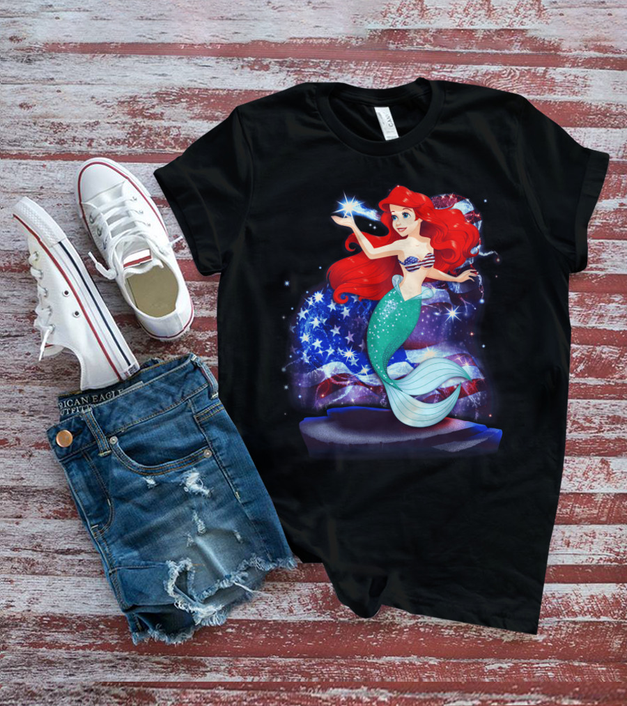 Ariel Bling July Patriotic Starry Mermaid T-Shirt