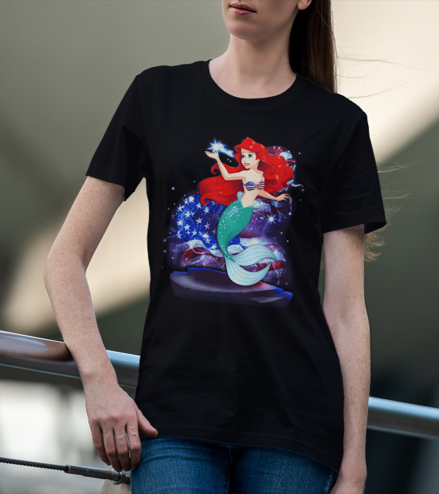 Ariel Bling July Patriotic Starry Mermaid T-Shirt