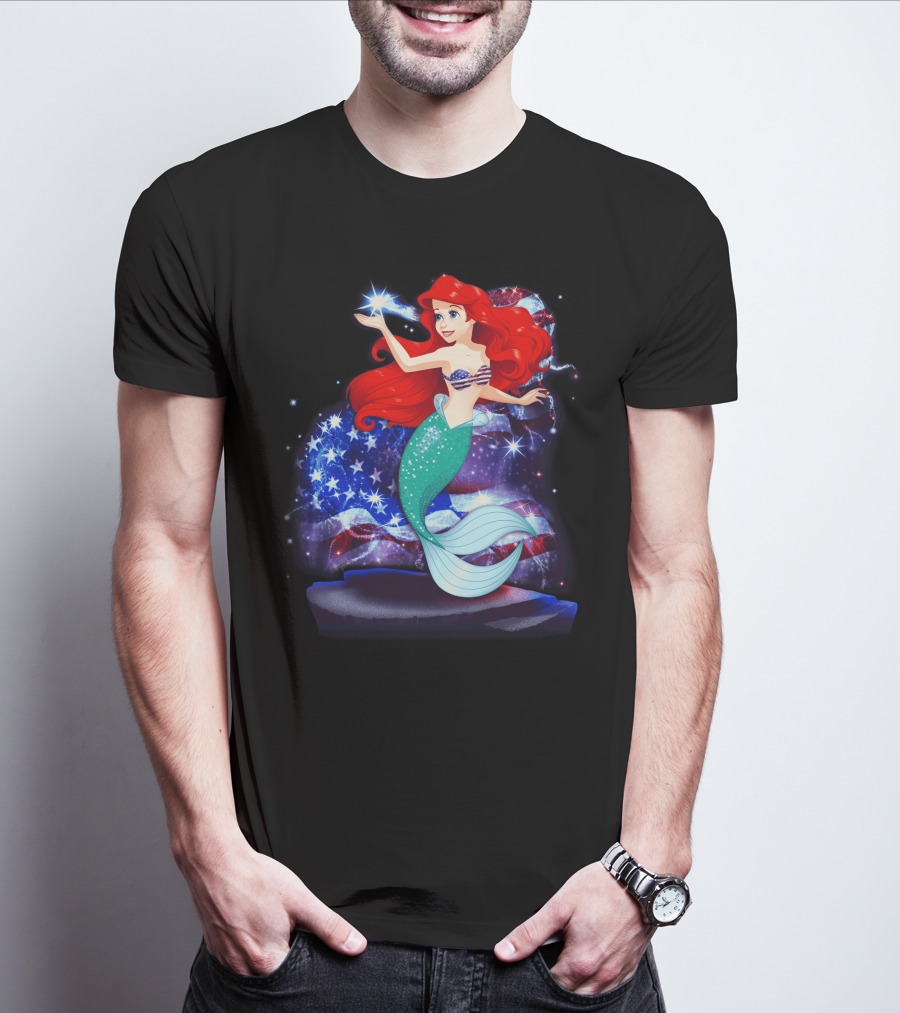 Ariel Bling July Patriotic Starry Mermaid T-Shirt