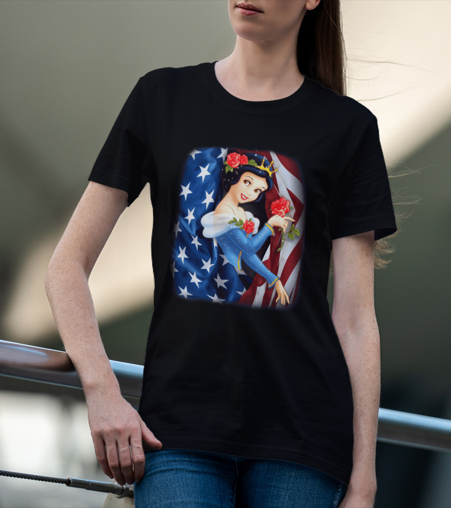 Snow White American Flag Red Rose Fourth Of July T-Shirt