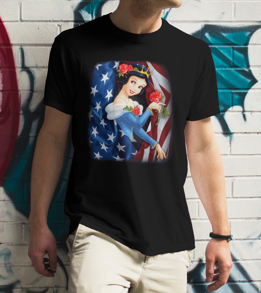 Snow White American Flag Red Rose Fourth Of July T-Shirt