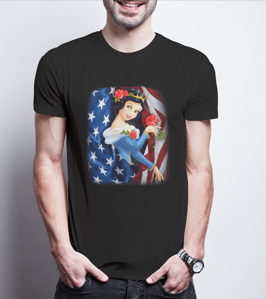 Snow White American Flag Red Rose Fourth Of July T-Shirt