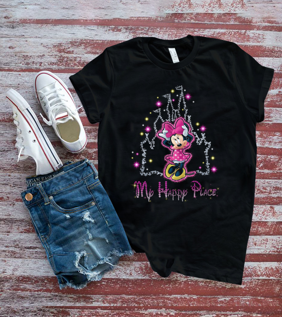 Minnie My Happy Place Pink Polka Dot Dress Castle Sparkle T-Shirt