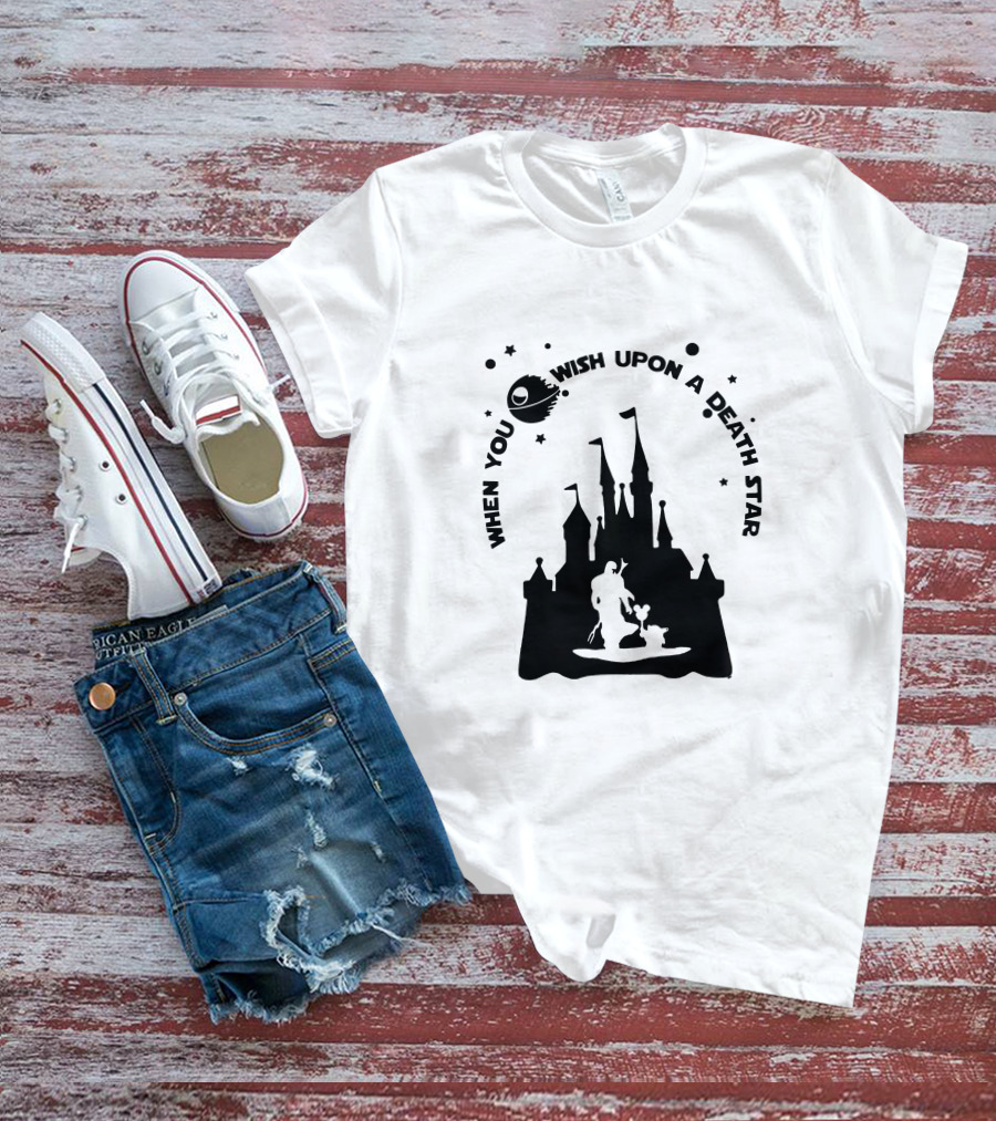 When You Wish Upon A Death Star Disney Castle Baby Yoda T-Shirt