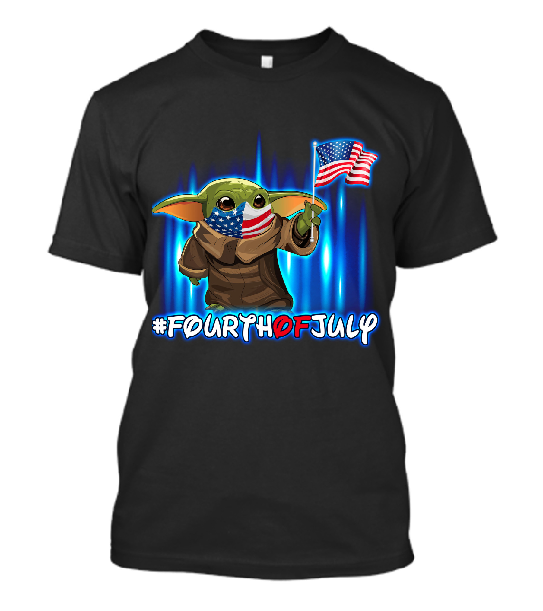 FOURTHOFJULY Baby Yoda With American Flag T-Shirt