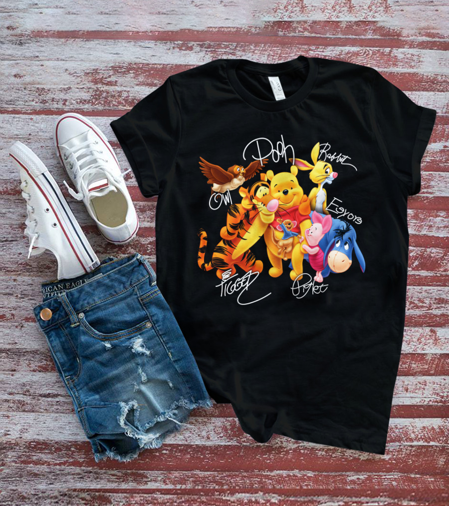 Pooh Tigger Piglet Eeyore Rabbit Owl Signature T-Shirt