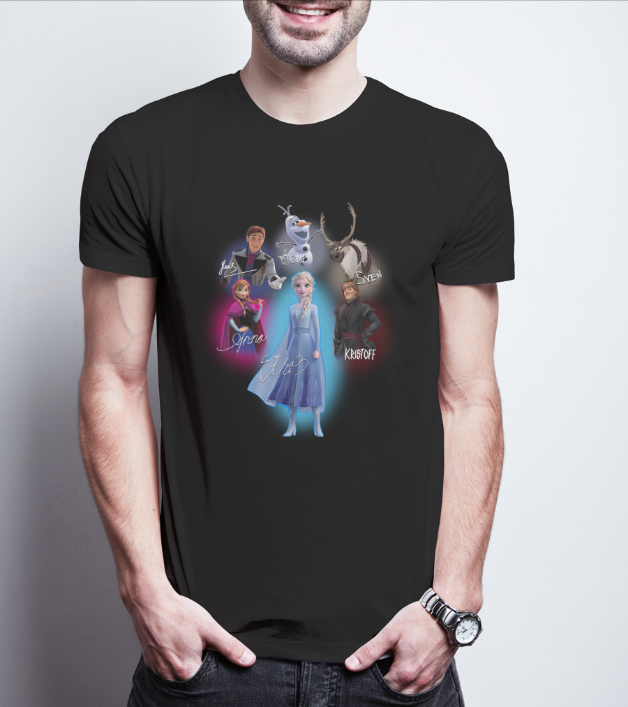 Anna Elsa Kristoff Sven Olaf Hans Frozen Signatures T-Shirt