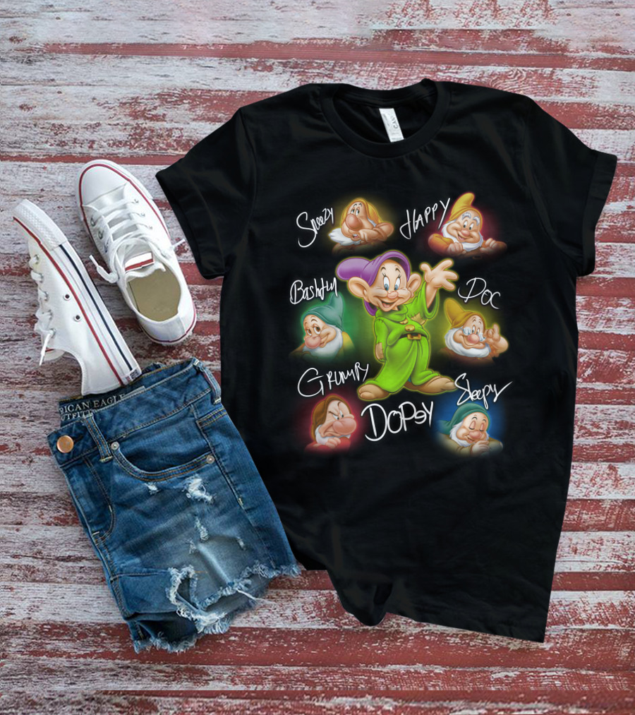 Seven Dwarfs Dopey Bashful Doc Grumpy Happy Sleepy Sneezy Signature T-Shirt