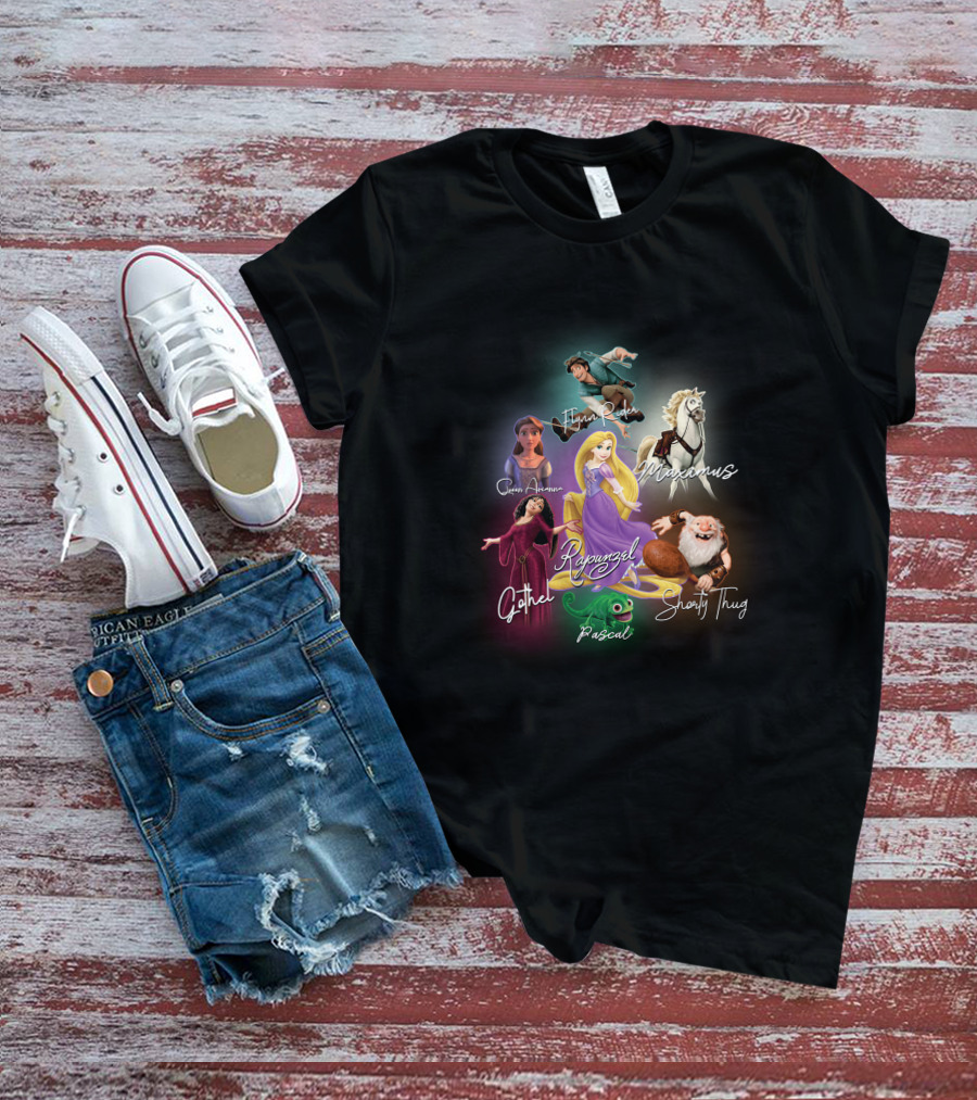 Rapunzel Flynn Rider Maximus Pascal Mother Gothel Captain Of The Guard Shorty Thug Disney Tangle Signature T-Shirt