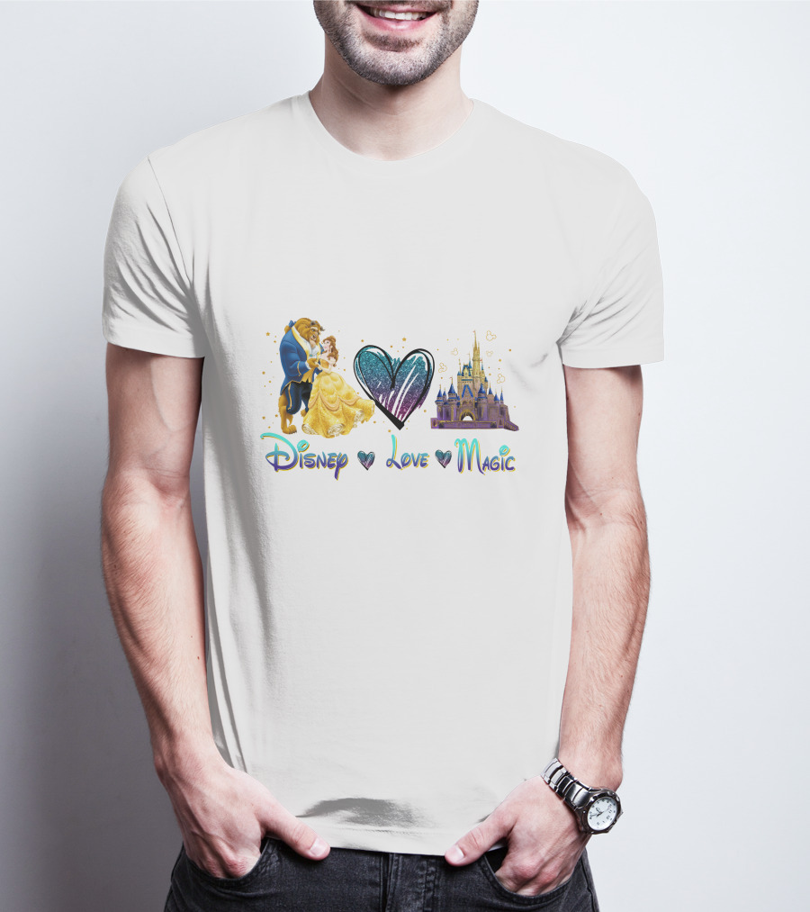 Disney Beauty And The Beast Love Magic Castle Heart T-Shirt