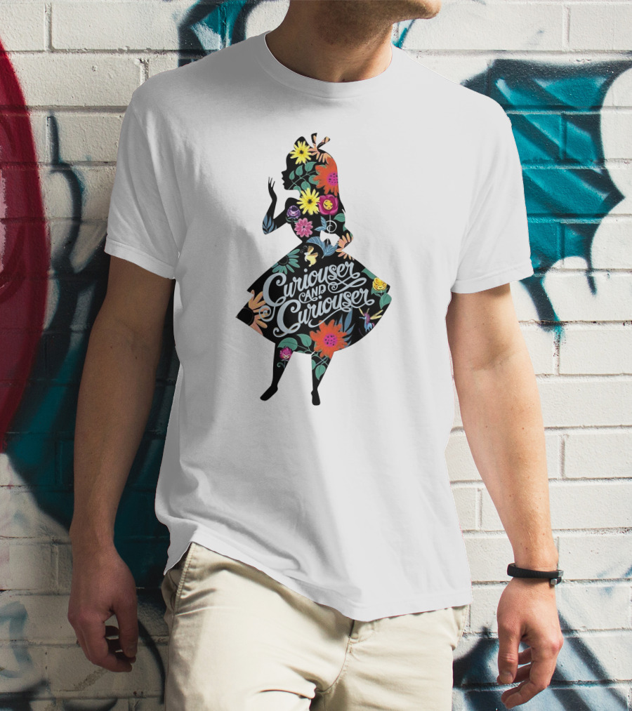 Curiouser And Curiouser Alice Silhouette With Colorful Floral T-Shirt