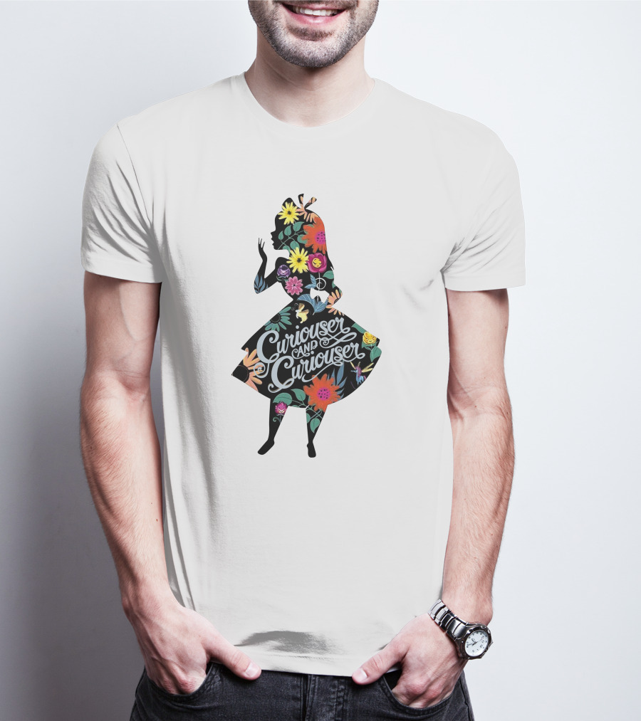 Curiouser And Curiouser Alice Silhouette With Colorful Floral T-Shirt