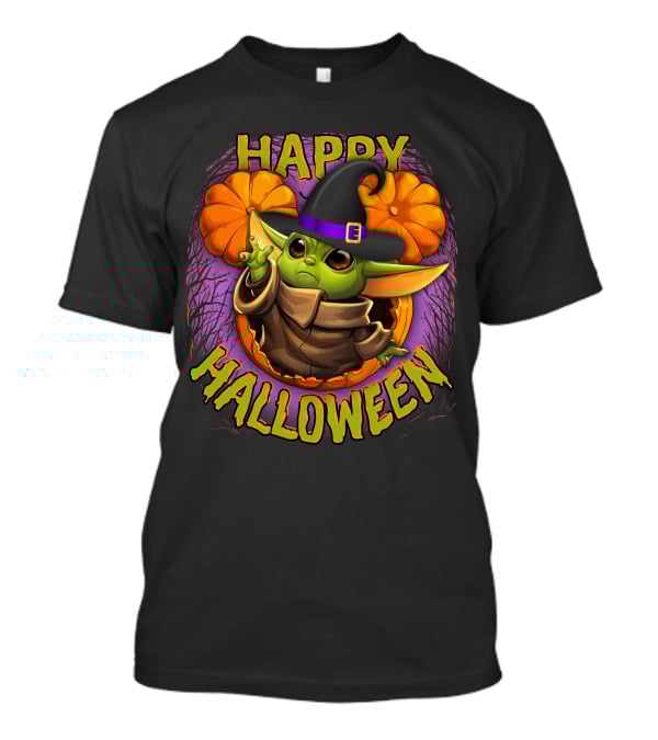 Happy Halloween Baby Yoda Magic Pumpkin Wizard Hat T-Shirt