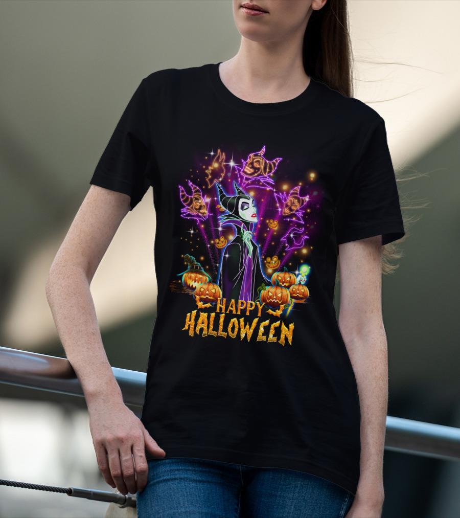 Happy Halloween Maleficent Pumpkin Fireworks T-Shirt