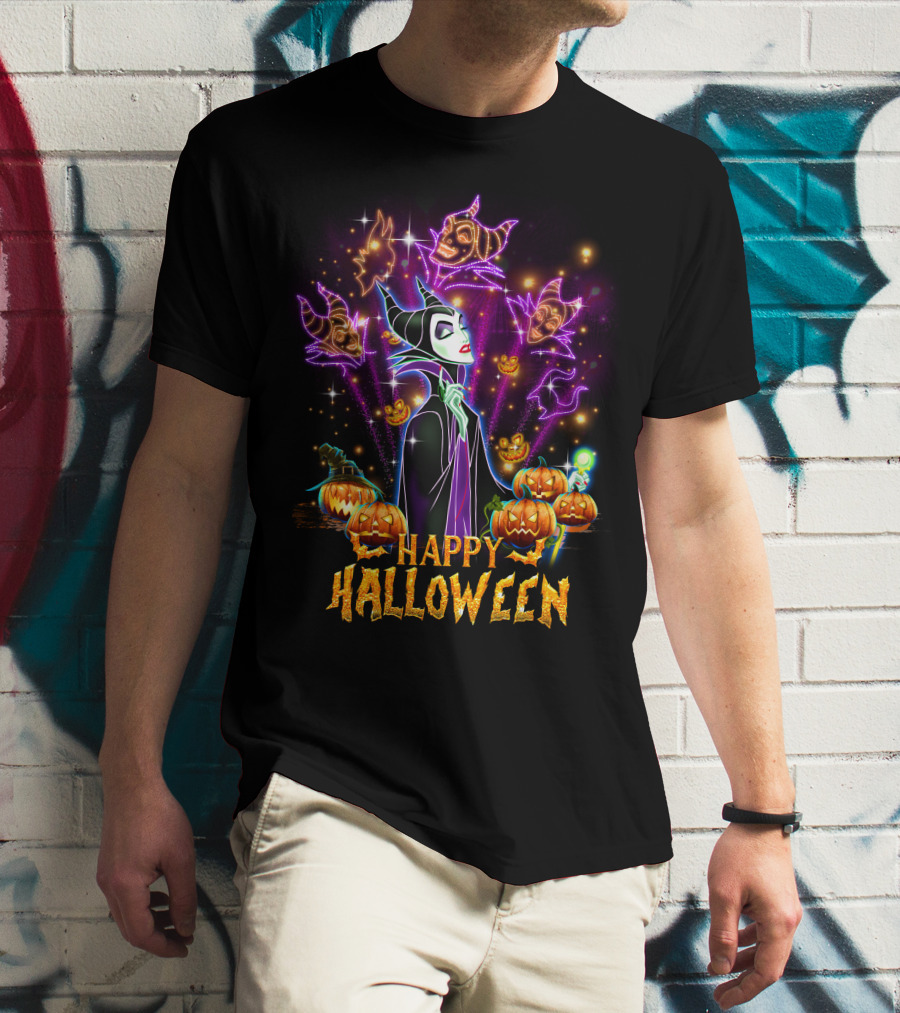 Happy Halloween Maleficent Pumpkin Fireworks T-Shirt