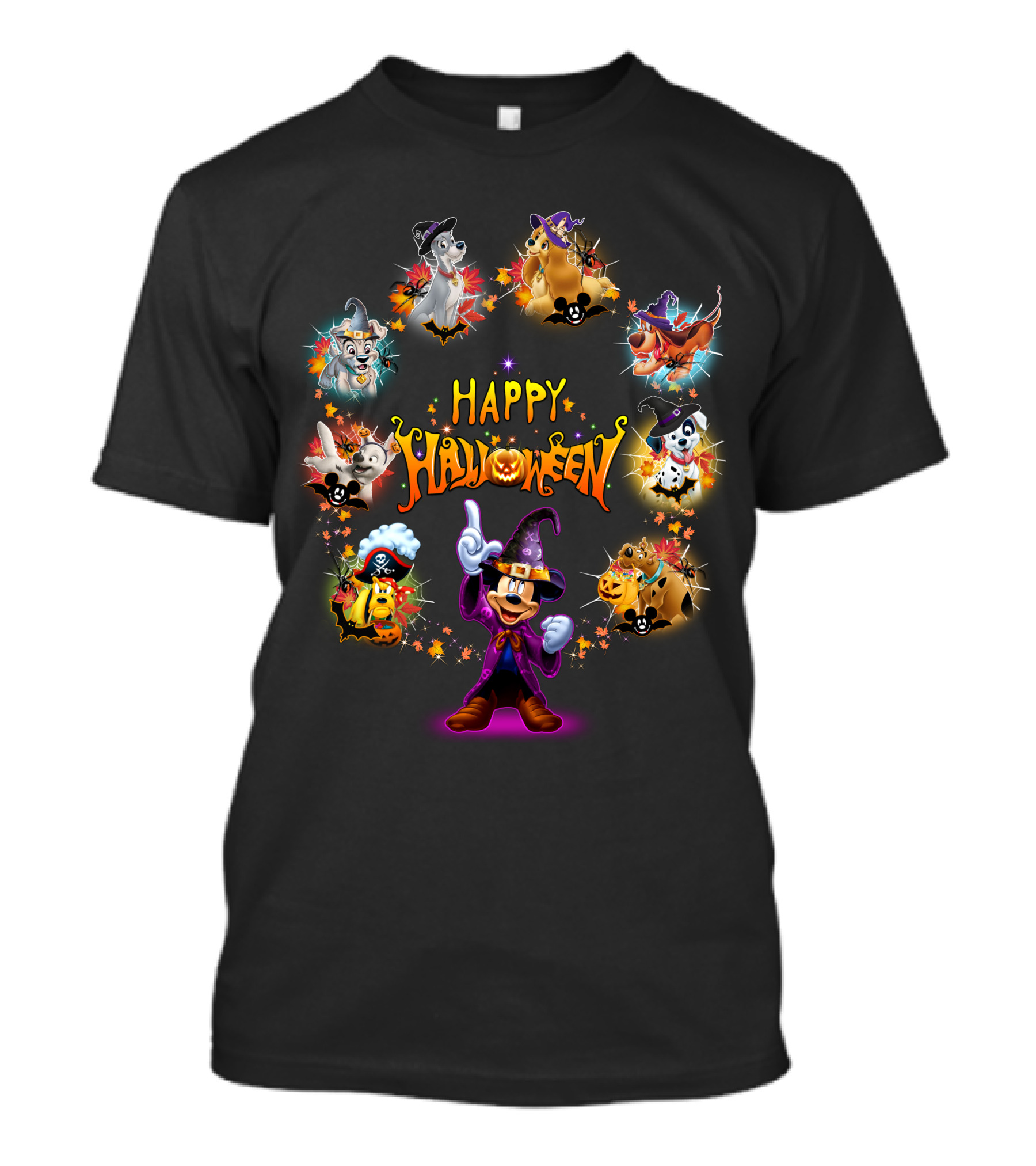 Disney Dogs Happy Halloween Party Featuring Iconic Characters And Festive Magic T-Shirt