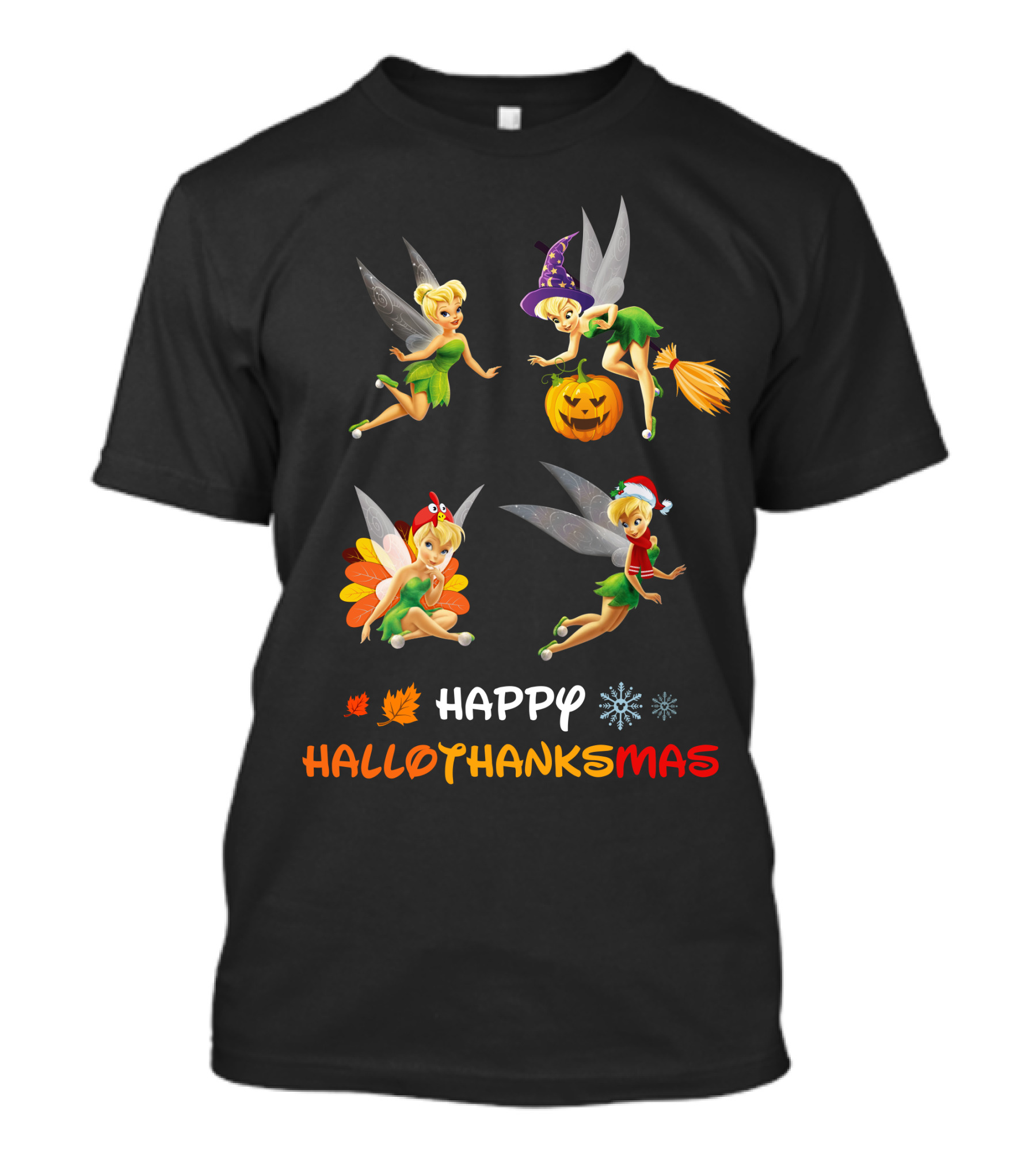 Happy Hallothankmas Tinkerbell Pumpkin Turkey Santa Hat T-Shirt
