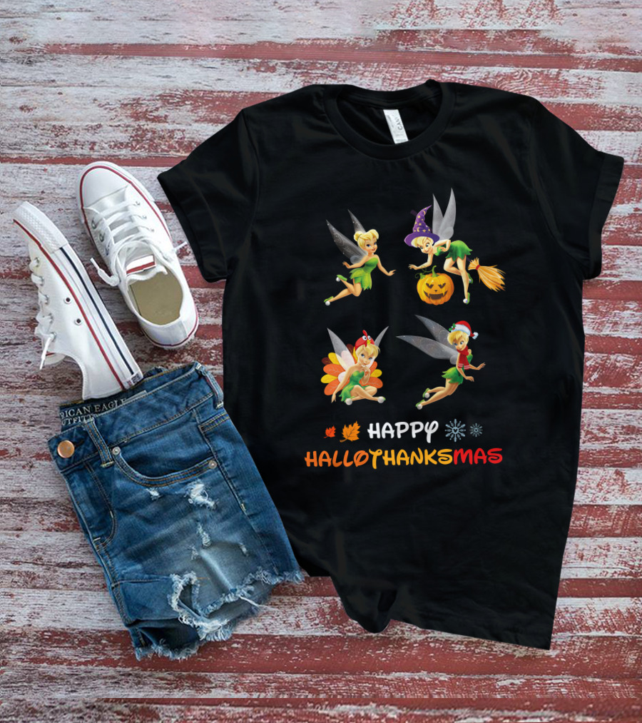 Happy Hallothankmas Tinkerbell Pumpkin Turkey Santa Hat T-Shirt