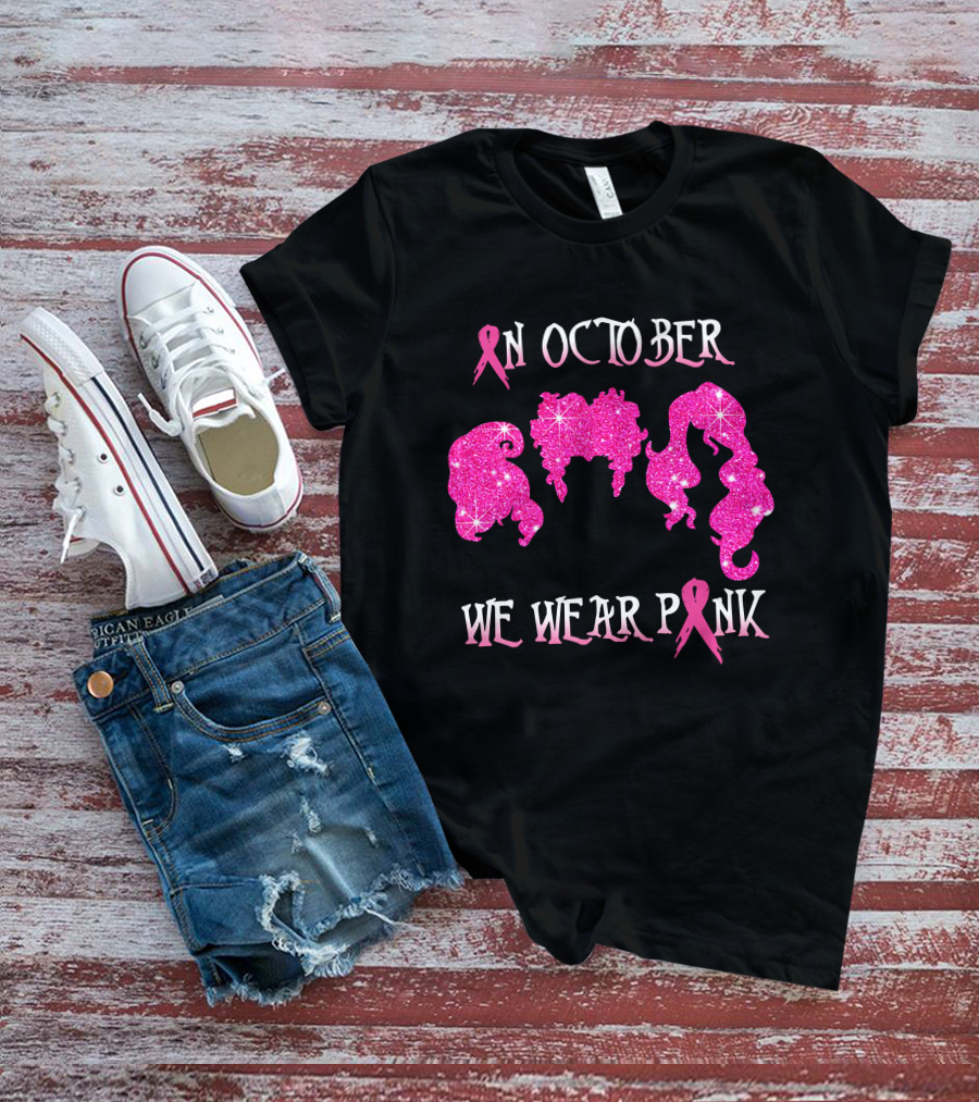 In October We Wear Pink Glitter Hair Ribbons T-Shirt