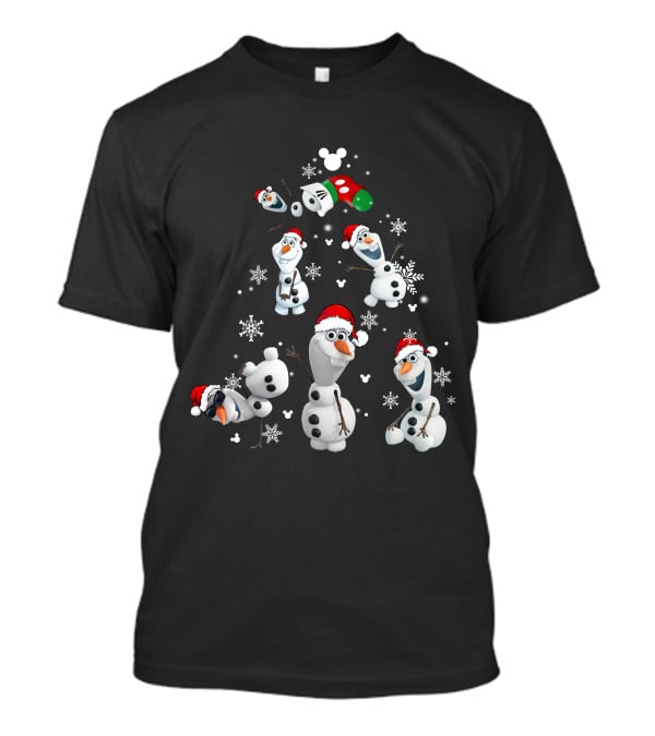 Olaf Snowman Christmas Disney Mickey Mouse Ears Santa Hat Snowflakes T-Shirt